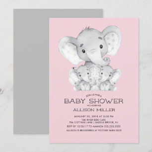 Inbjudan till TWIN Girls Elephant Baby Shower