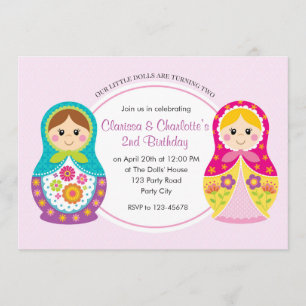 Inbjudan till Twin Girls födelsedag (Matryoshka)