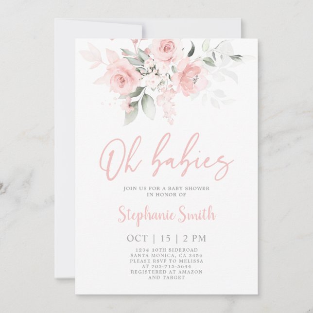  inbjudan till Twin Girls-Rosa Baby Shower Girl (Framsida)