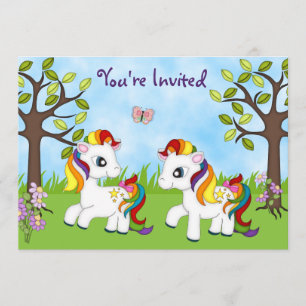 Inbjudan till Twin Rainbow Ponies Horse Birthday