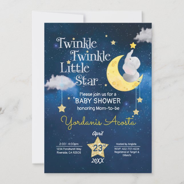 Inbjudan till Twinkle Little Star-babydusch (Framsida)
