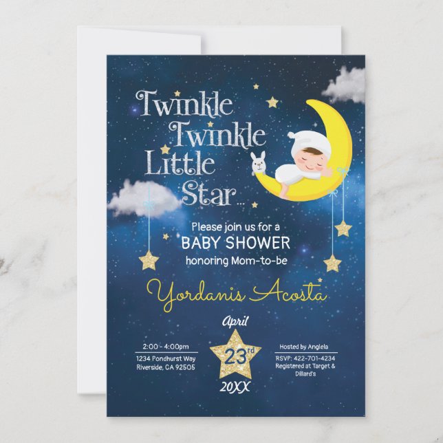 Inbjudan till Twinkle Little Star-babydusch (Framsida)