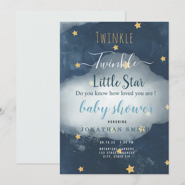 Inbjudan till Twinkle Little Star & Cloud Baby Sho (Fram/baksida)