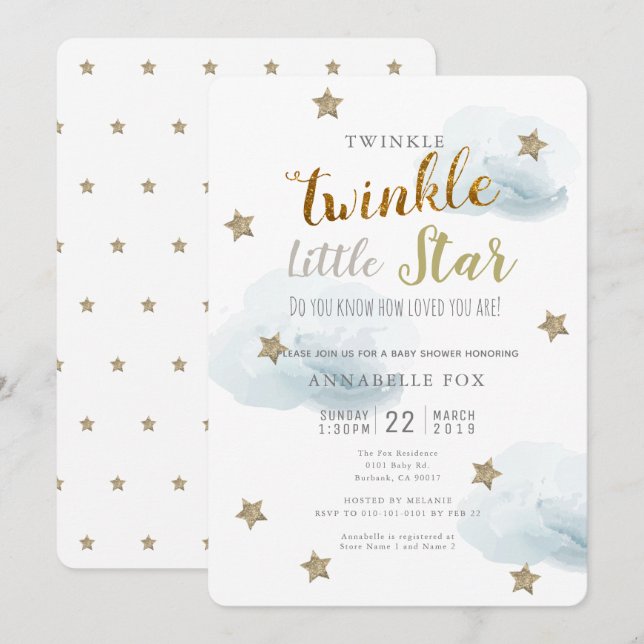 Inbjudan till Twinkle Little Star & Cloud Baby Sho (Fram/baksida)