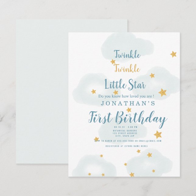 Inbjudan till Twinkle Little Star & Cloud Baby Sho (Fram/baksida)
