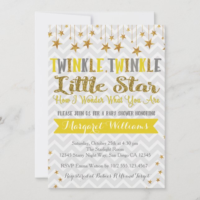 Inbjudan till Twinkle Star Baby Shower med Twinkle (Framsida)