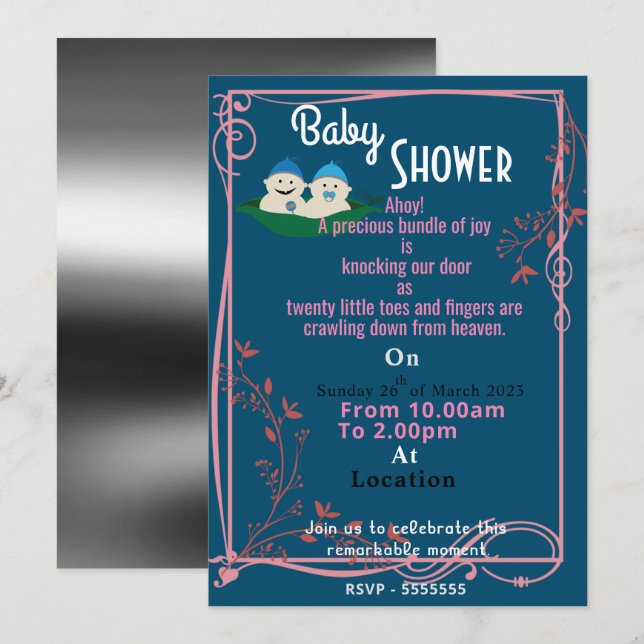Inbjudan till Twin's Baby Shower (Fram/baksida)