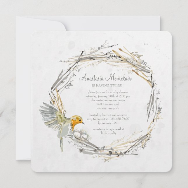 Inbjudan till Twins Nest Baby Shower (Framsida)