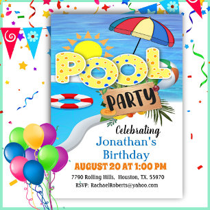 Inbjudan till Typography Summer Birthday Bassäng P