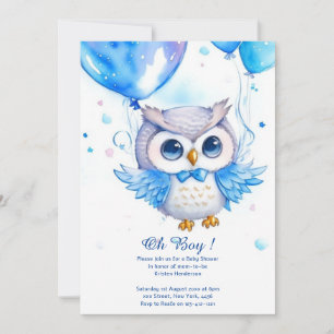 Inbjudan till Uggla Boy Baby Shower för vattenfärg