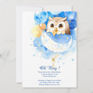 Inbjudan till Uggla Boy Baby Shower för vattenfärg