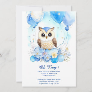 Inbjudan till Uggla Boy Baby Shower för vattenfärg