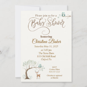 Inbjudan till uggla och Hjort Baby Shower