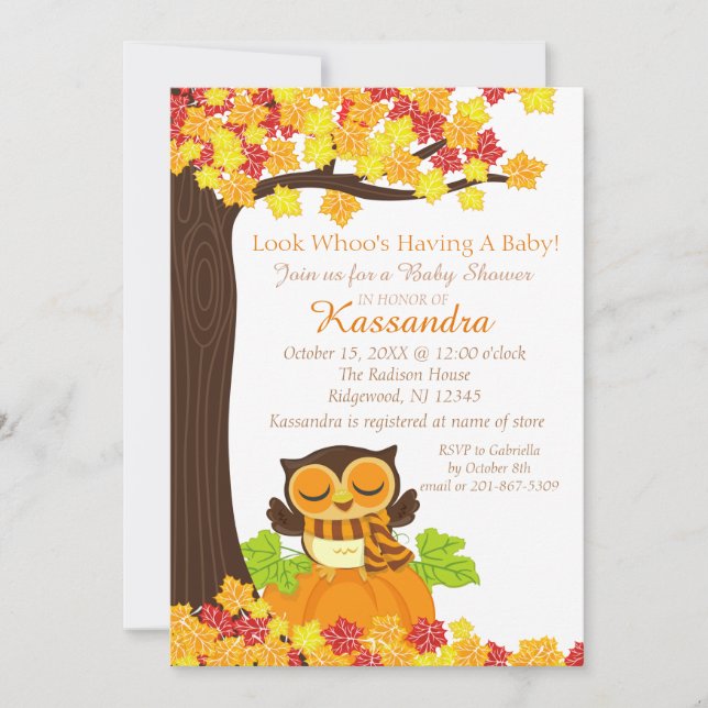 Inbjudan till uggla på en babyknapp (Framsida)