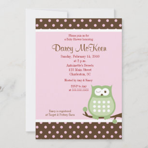 Inbjudan till Uggla Rosa & Brown Dot Baby Shower