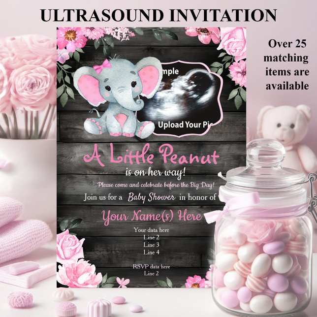 Inbjudan till ultraljud Rosa Elephant Baby Shower (Skapare uppladdad)
