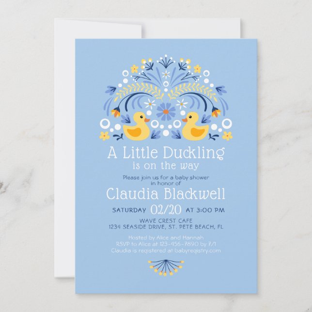 Inbjudan till umubber Anka Folk Art Baby Shower (Framsida)