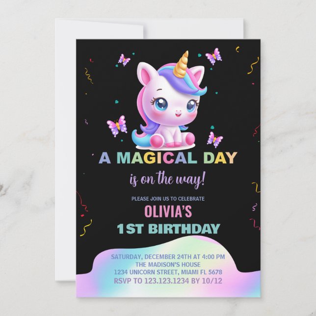 Inbjudan till Unga Unicorn Rainbow Birthday Birthd (Framsida)