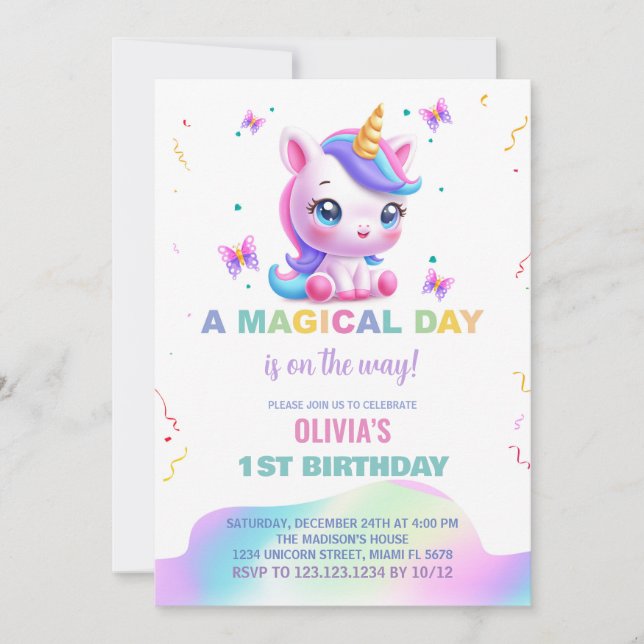 Inbjudan till Unga Unicorn Rainbow Birthday Birthd (Framsida)