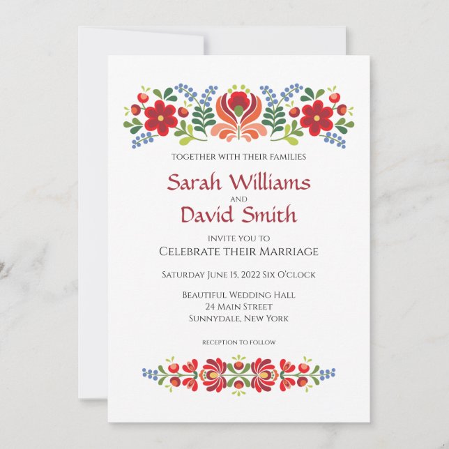 Inbjudan till ungerska Design Red Flowers Wedding (Framsida)