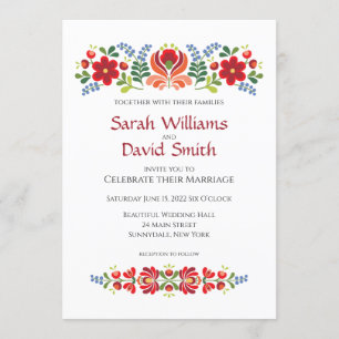 Inbjudan till ungerska Design Red Flowers Wedding