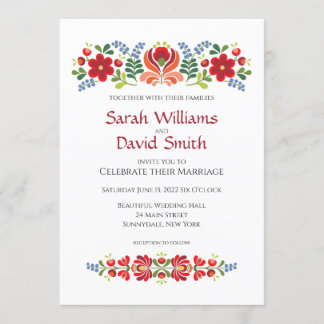 Inbjudan till ungerska Design Red Flowers Wedding