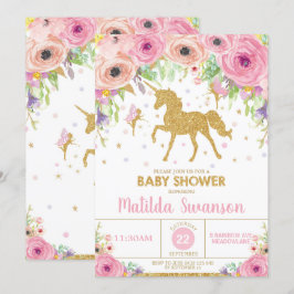 Inbjudan till Unicorn and Fairy Baby Shower Flicka