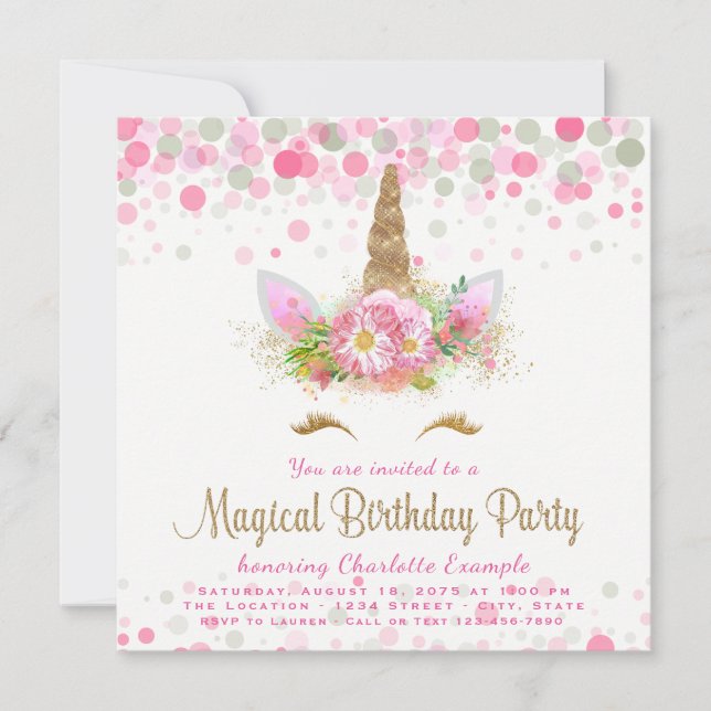 Inbjudan till Unicorn Ansikte Flick kalas (Framsida)