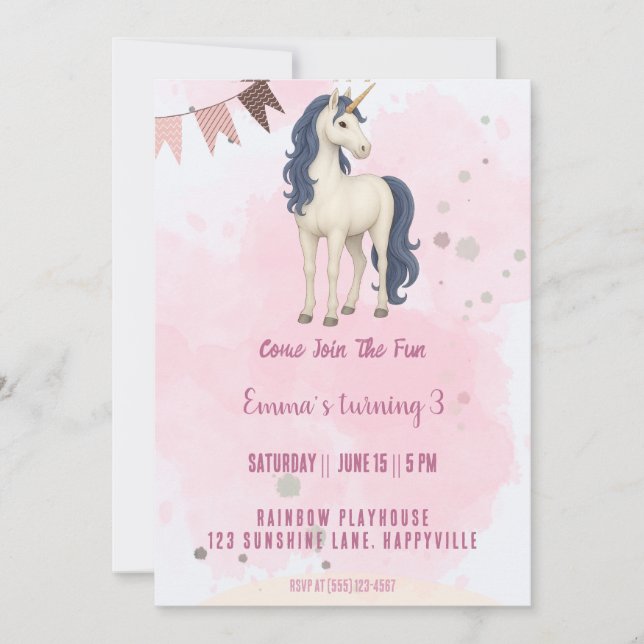 Inbjudan till Unicorn Birthday - Magic Girls Party (Framsida)