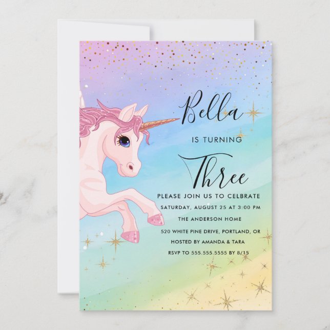 Inbjudan till Unicorn Birthday Pastel Rainbow Part (Framsida)