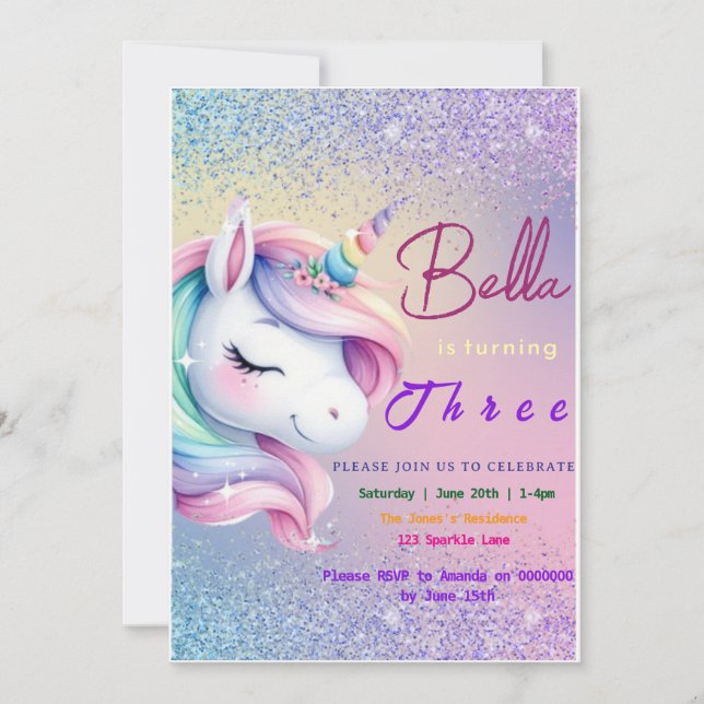 Inbjudan till Unicorn Birthday Pastel Rainbow Part (Framsida)