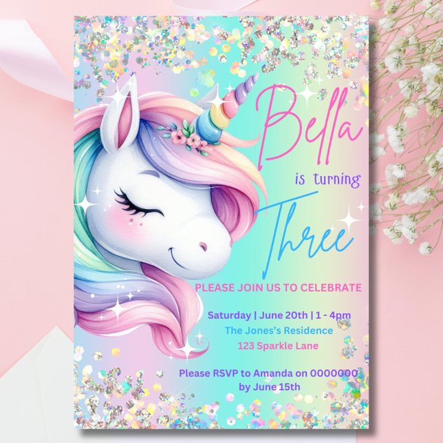 Inbjudan till Unicorn Birthday Pastel Rainbow Part (Skapare uppladdad)