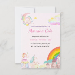 Inbjudan till Unicorn Fairy Flicka Baby Shower