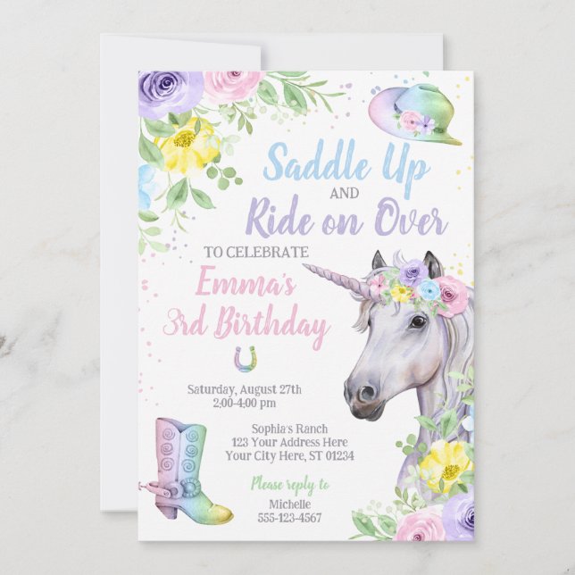 Inbjudan till Unicorn Horse Birthday (Framsida)