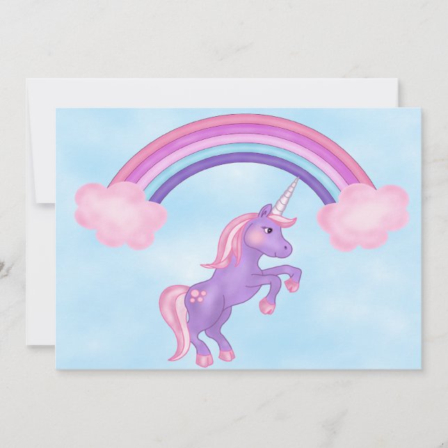 Inbjudan till Unicorn och Rainbow Birthday (Framsida)
