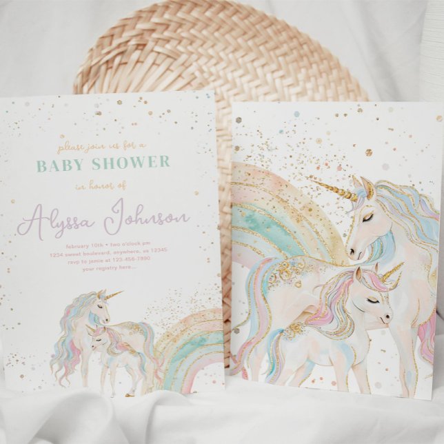 Inbjudan till Unicorn och Rainbow Pastel Baby Show (Skapare uppladdad)