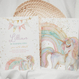 Inbjudan till Unicorn och Rainbow Pastel Birthday
