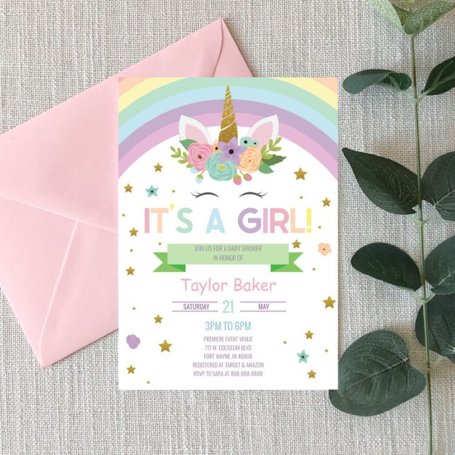Inbjudan till Unicorn och Rainbows Baby Shower (Skapare uppladdad)