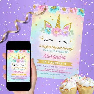 Inbjudan till Unicorn och Ro Barns födelsedag