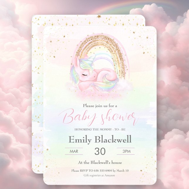 Inbjudan till Unicorn Pastel Girl Baby Shower (Unicorn Pastel Girl Baby Shower Invitation)