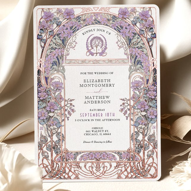 Inbjudan till unionen för plum & Lilac Art nouveau (Skapare uppladdad)