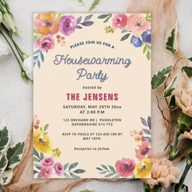 Inbjudan till uppvärmning av sommarstuga Blommigt (personalized vintage floral spring summer housewarming invitation)
