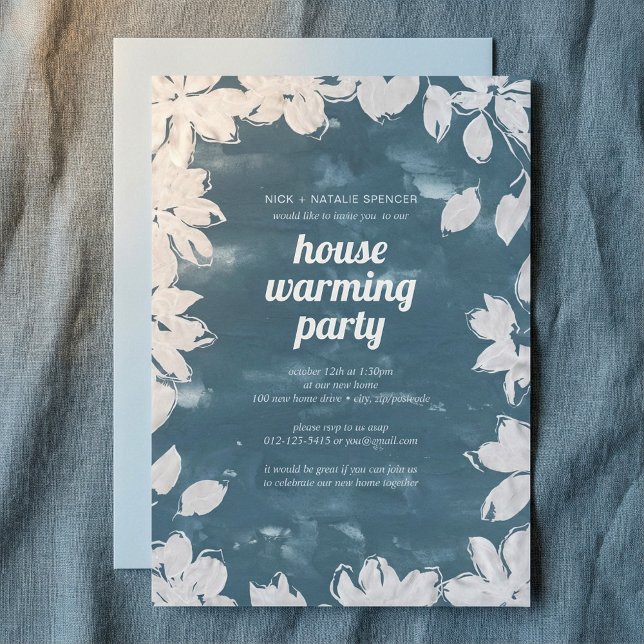 Inbjudan till uppvärmningspartiet för blommigt ram (Floral frame House warming party invitation.)