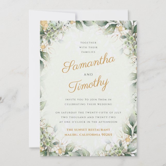 Inbjudan till utandningsbröllop i Eucalyptus och g (Framsida)