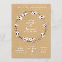 Inbjudan till utandningsbröllop med bomull