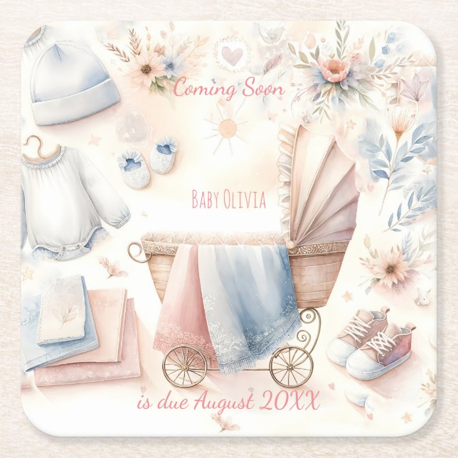 Inbjudan till utlysning av Cute kommer snart Underlägg Papper Kvadrat (Framsidan)