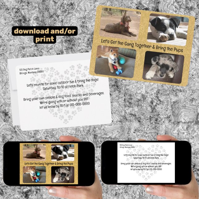 Inbjudan till utomhusfest Fyra utbytbara foton (outdoor invitation with four replaceable photos and downloadable)
