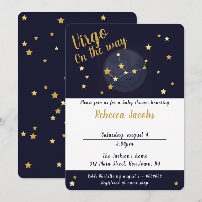 Inbjudan till Våg zodiac Baby Shower (Fram/baksida)