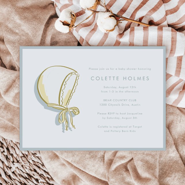 Inbjudan till Vågrät Baby Bonnet Baby Shower (Baby Bonnet Illustration Baby Shower Horizontal Invitation)