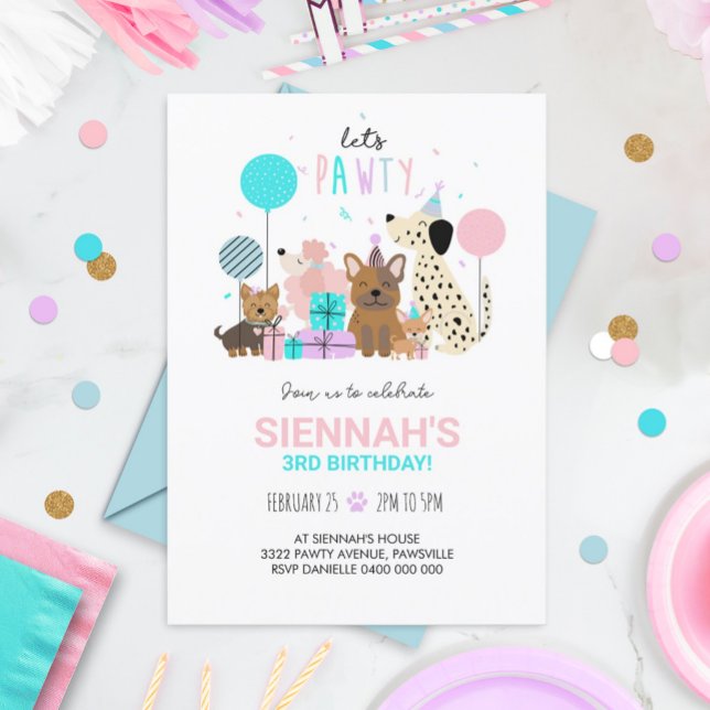 Inbjudan till valpkalas för tjej (Skapare uppladdad)